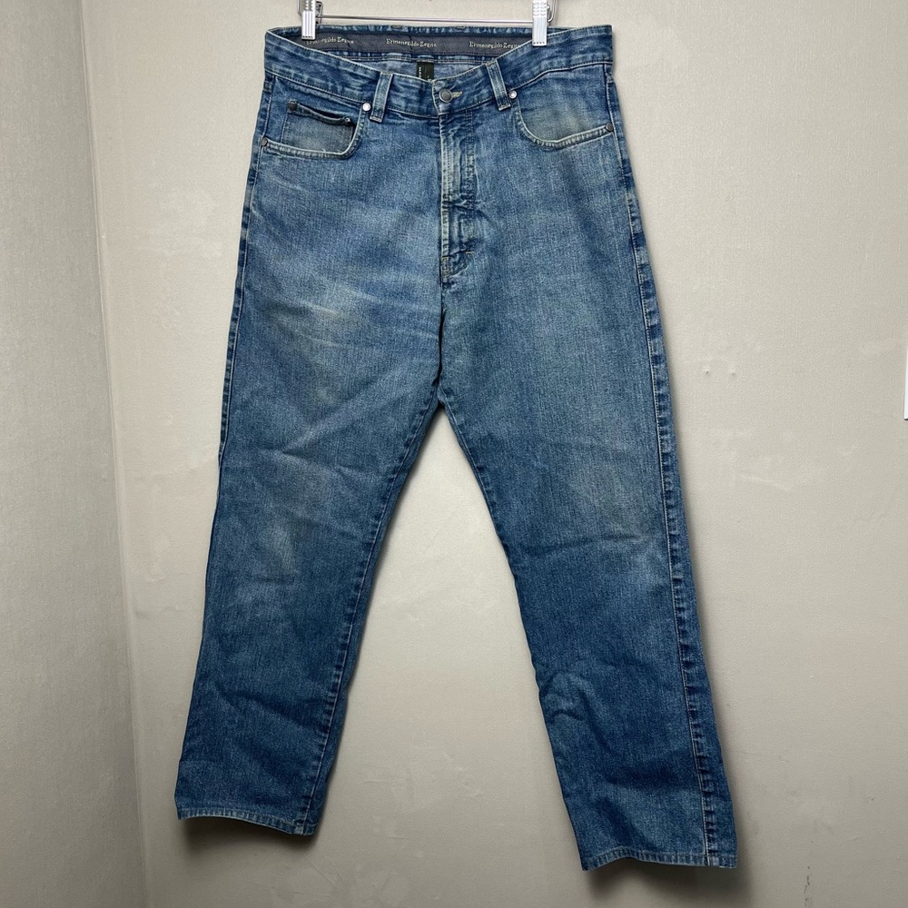 Ermenegildo Zegna Italian Denim Jeans 100% Cotton Slim Fit Distressed Size 34x29